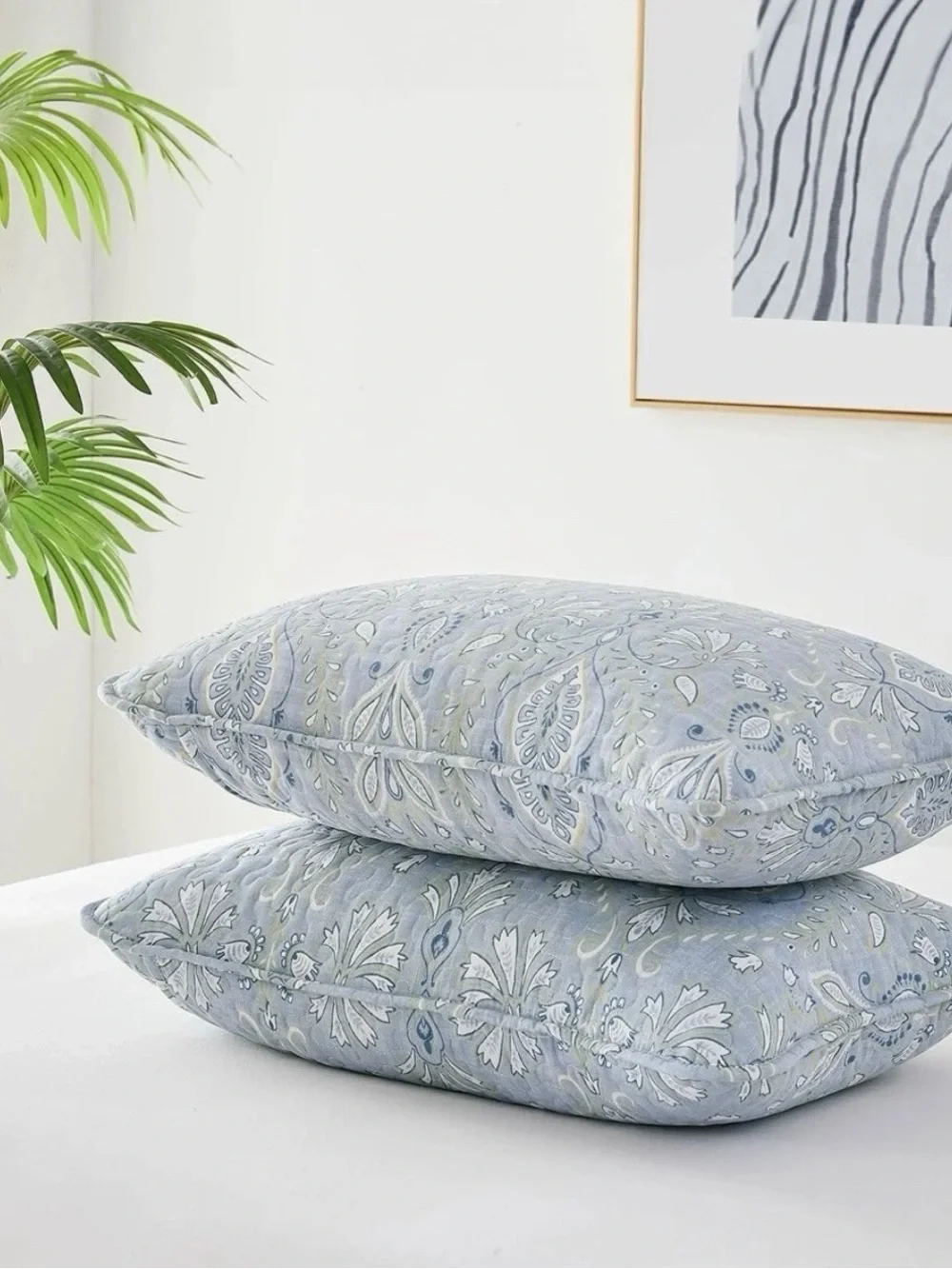 NEW West Elm Light Blue King Size Paisley Bedspread Quilt Sham Pillow Case Set
